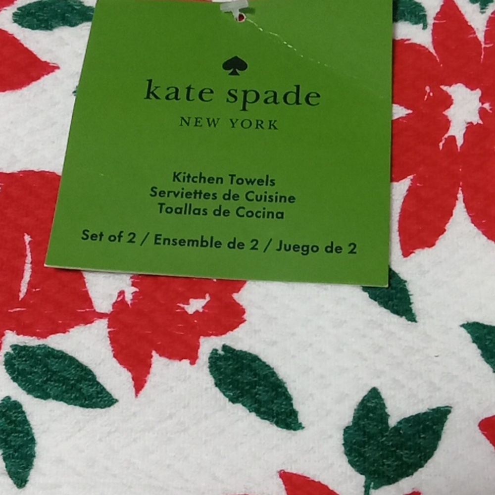 Kate Spade Christmas Poinsietta Print Kitchen Towel Set - Picture 2 of 4